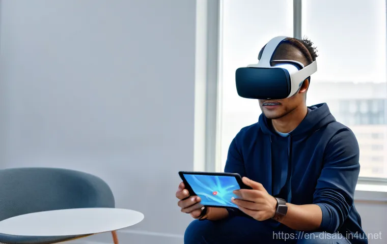 장애인재활상담사 직업 변화 추세 - **Prompt 1: Telehealth and Virtual Reality in Rehabilitation**
    "A diverse young adult, wearing c...