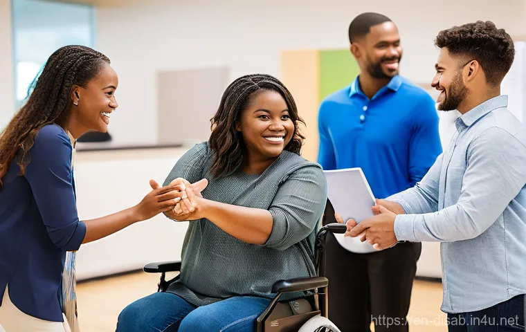 장애인재활상담사 네트워크 활용 - A warm and inviting image featuring a female rehabilitation counselor, appearing wise and empathetic...