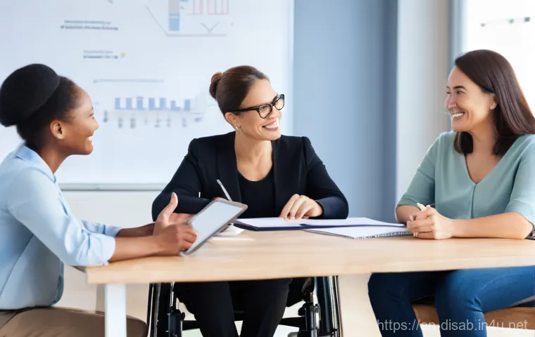 장애인재활상담사 상담 목표 달성 - **Collaborative Person-Centered Planning Session:**
    "A diverse group of five adults, including a...