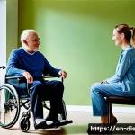 장애인재활상담사와 심리 치료 - A warm and inviting therapy room scene showing a diverse rehabilitation counselor and client engaged...