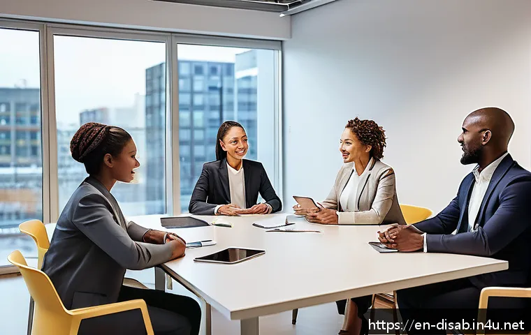 장애인재활상담사로서의 리더십 - A diverse group of rehabilitation professionals including a therapist, social worker, and counselor,...