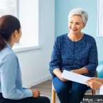 장애인재활상담사와 언어치료사 협력 - A bright, modern rehabilitation clinic room showing a diverse team of professionals collaborating: a...