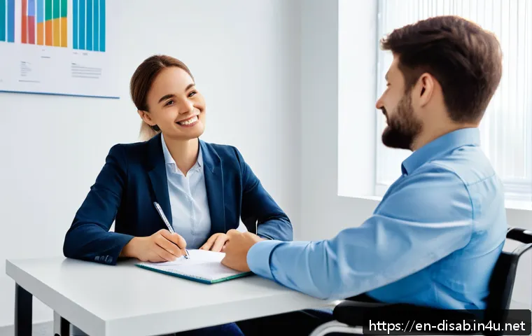 장애인재활상담사 시험 응시 요건 - A professional disability rehabilitation counselor in a modern office setting, wearing business casu...