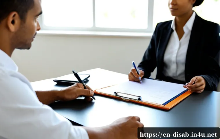 장애인재활상담사 면접 준비 체크리스트 - Photorealistic career counseling interview preparation scene in a bright, welcoming rehabilitation s...